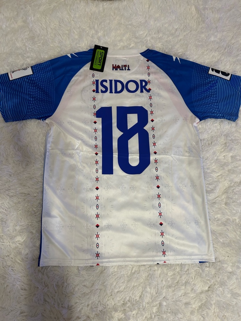 Isidor #18 White & Blue Haitian Soccer Jersey